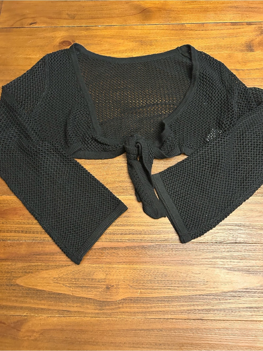 Y2K Black Knit Tie-Front Shrug Bolero Cardigan